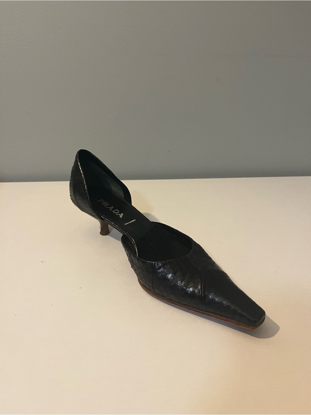 Prada Black Leather Kitten Heel Pump